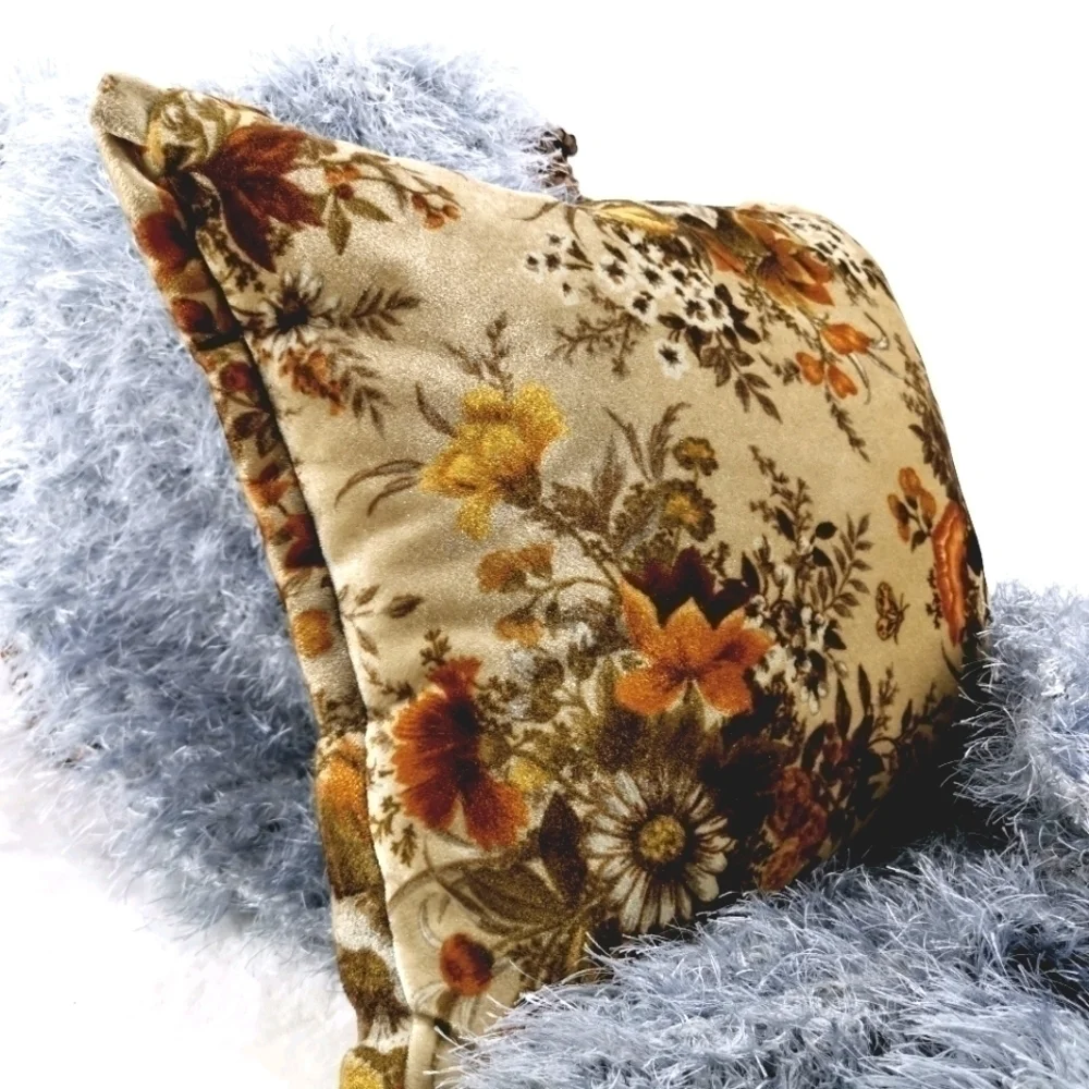 Velvetty Vtg Farm Fall Scene Square Throw Pillow